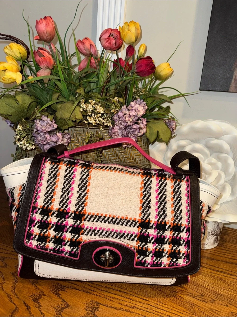 COACH Legacy Tweed & Leather Multicolor Turn-lock w/Dust-bag - EUC